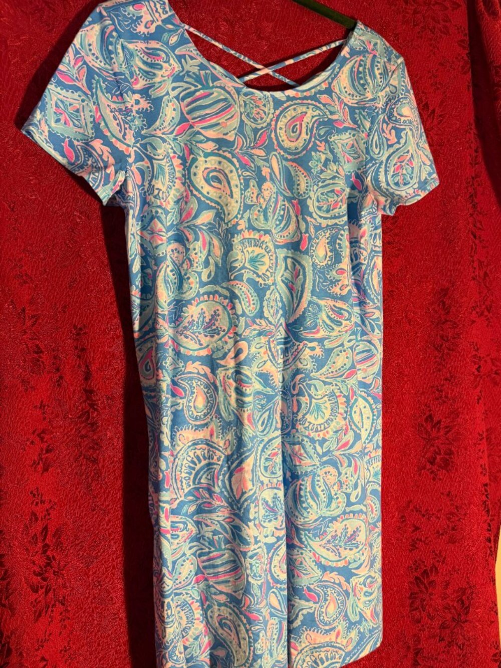 Lily Pulitzer Blue Pink White Cotton Kimi T Shirt Dress Sz L